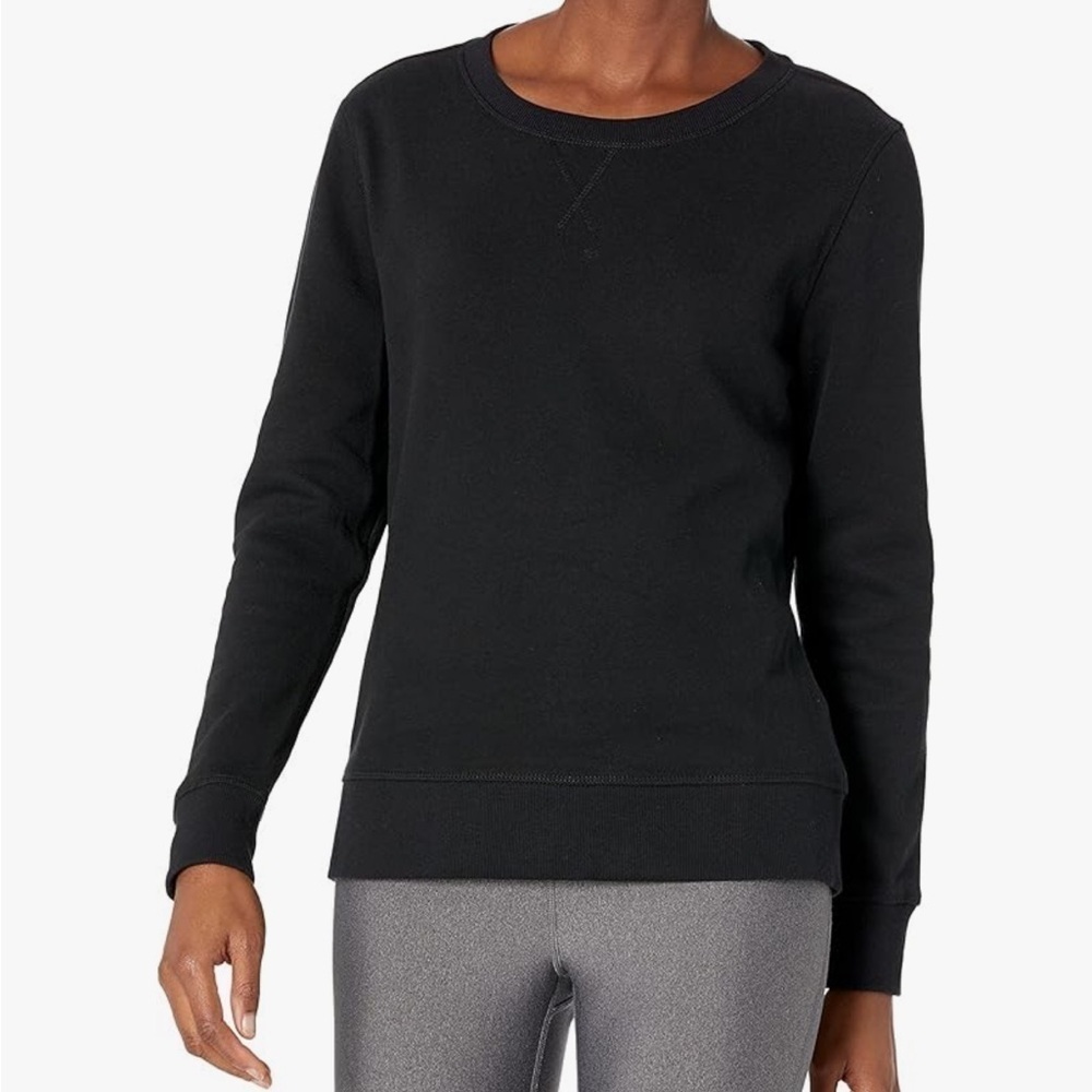Amazon Essentials French Terry Fleece Crewneck Pullover Sweatshirt Med Black